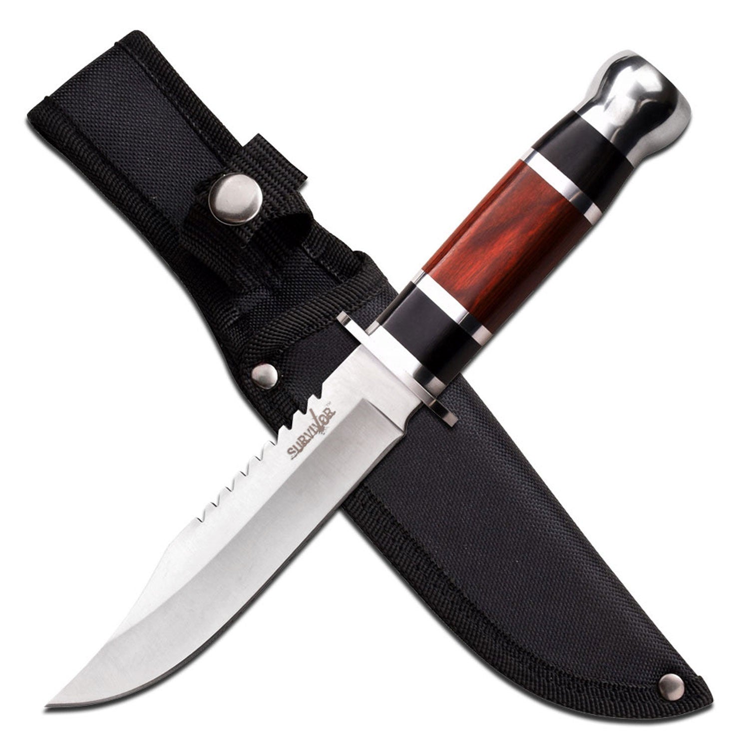 10.5" Fixed Blade Wood Handle Serrated Clip Point Hunting Knife - TOPHATTER'S ARMORY DEALS Collectible Weapons - Tophatter Daily Deals