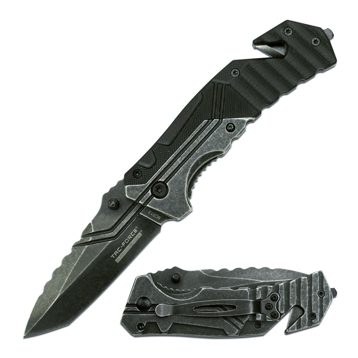 Evolution Spring Assisted Tactical Knife Stonewash Tanto Blade G10 Handle - TOPHATTER'S ARMORY DEALS Collectible Weapons - Tophatter Daily Deals