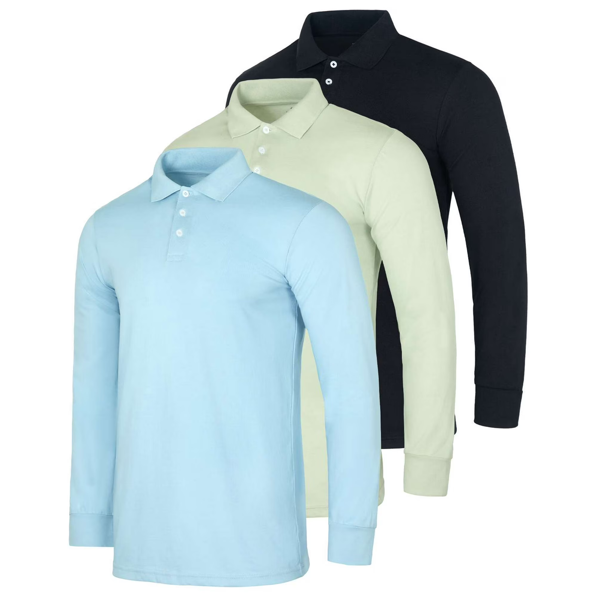 (6-Pack) Men's Cotton Jersey Long-Sleeve Polo Shirts Men's Tops - Tophatter Daily Deals