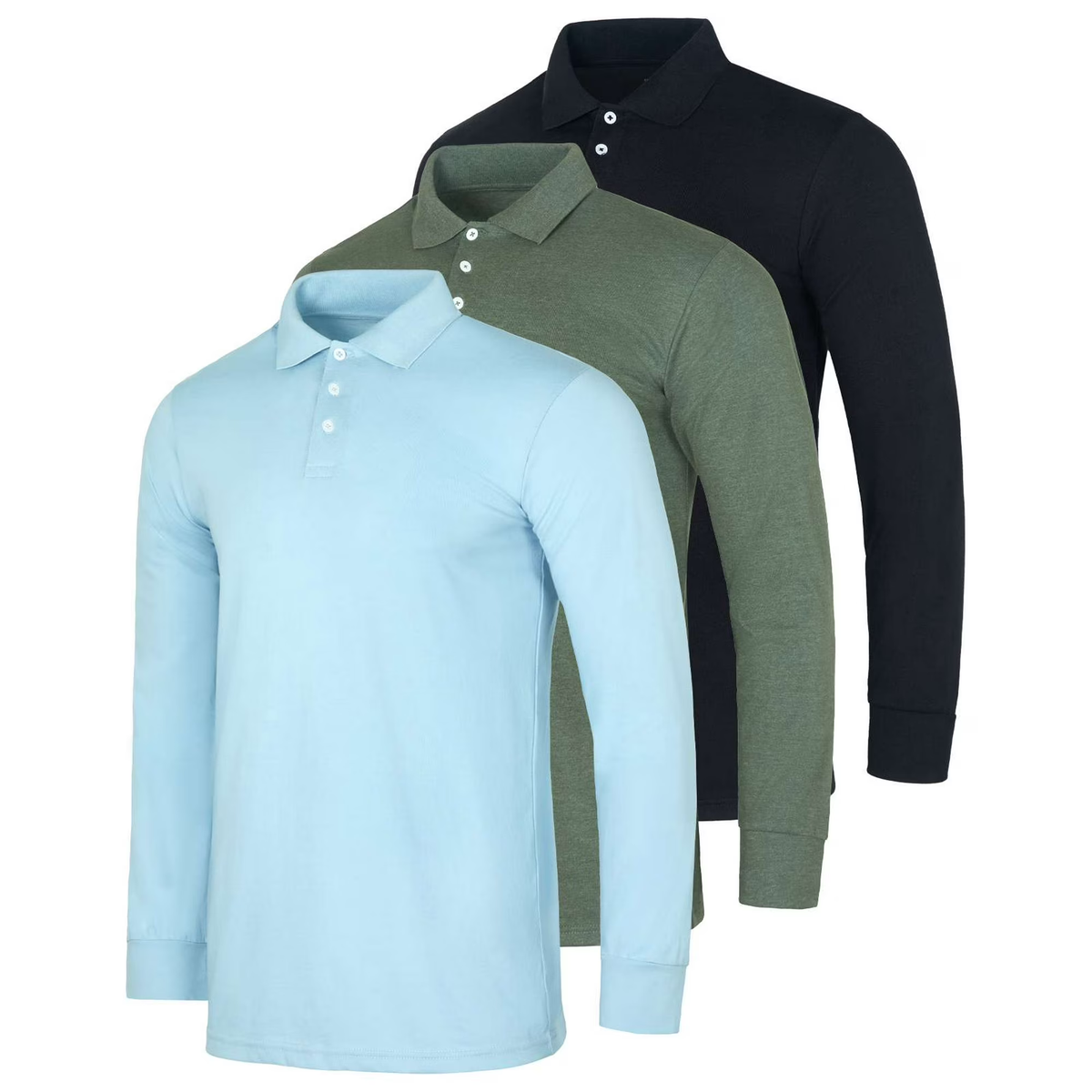 (6-Pack) Men's Cotton Jersey Long-Sleeve Polo Shirts Men's Tops - Tophatter Daily Deals