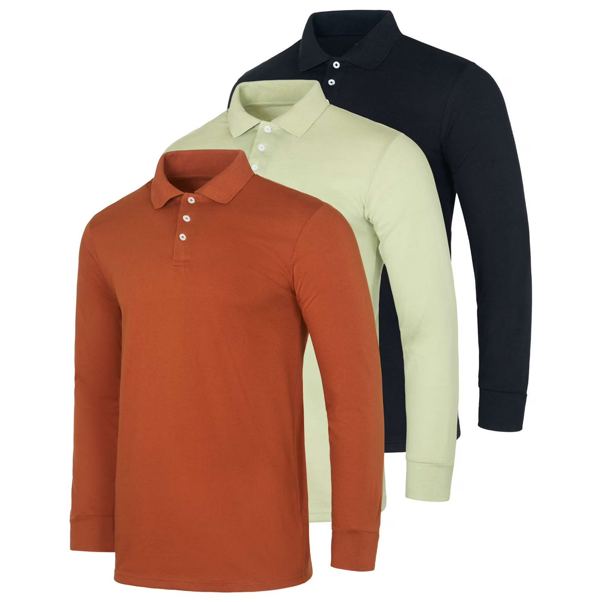 (6-Pack) Men's Cotton Jersey Long-Sleeve Polo Shirts Men's Tops - Tophatter Daily Deals