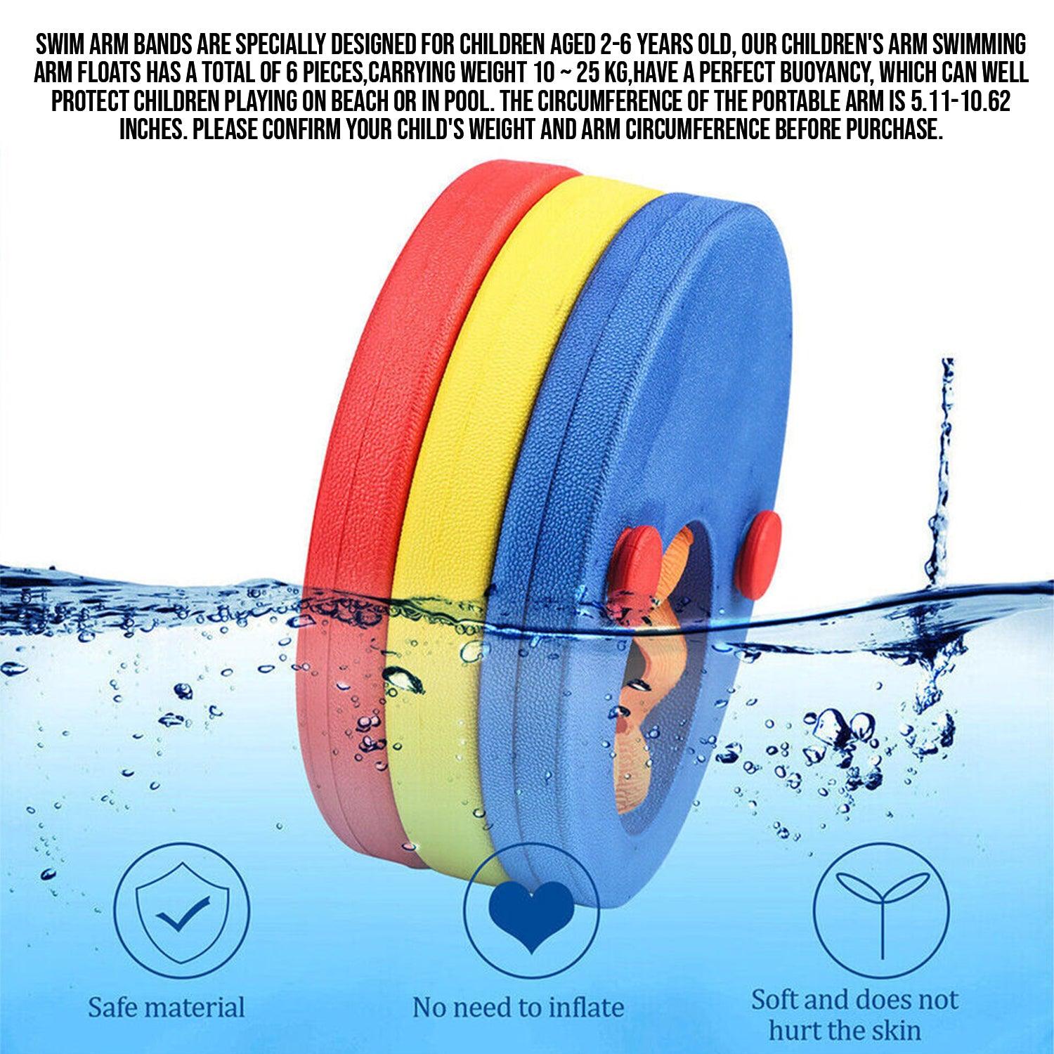 Swimming Arm Rings - 6 Pcs Swimming Arm Bands Detachable Pool EVA Foam Armbands Kids Arm Float Discs Summer & Swimming - Tophatter Daily Deals