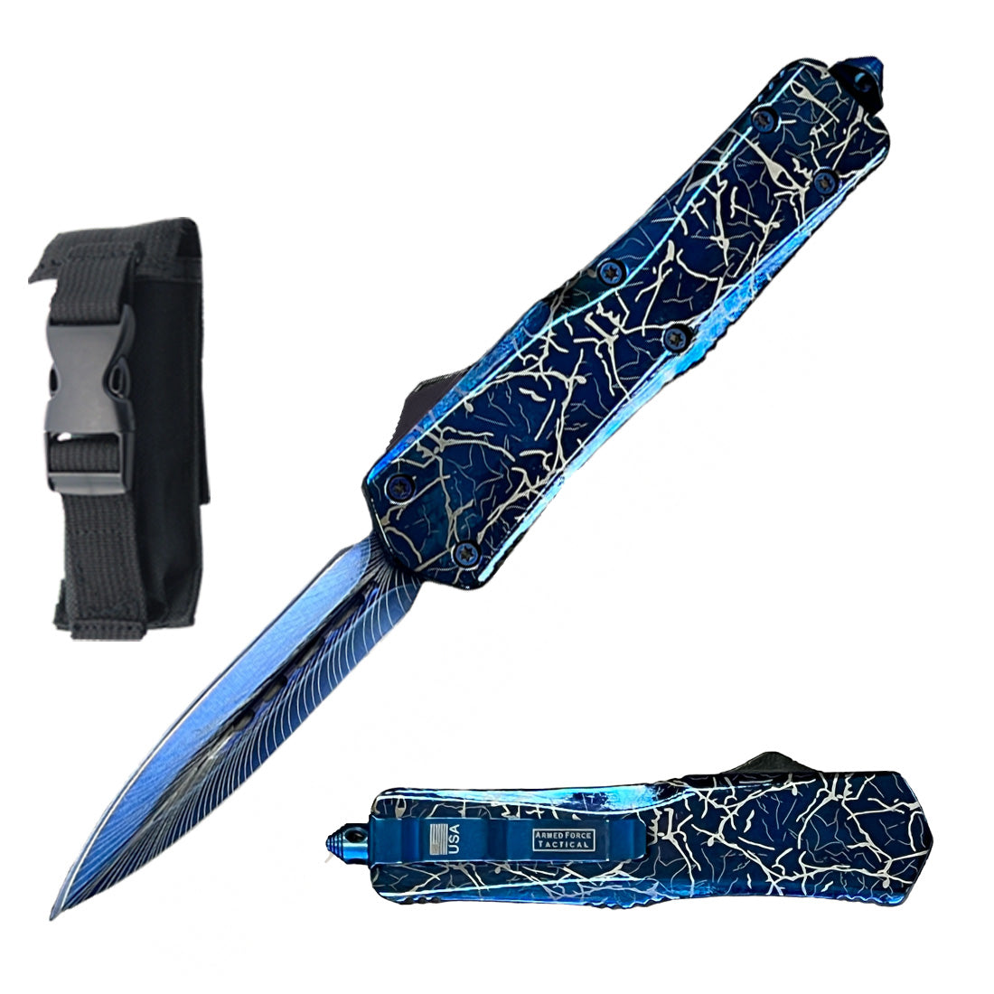 9" Blue Lightning Tactical Recon Automatic OTF Combat Knife - TOPHATTER'S ARMORY DEALS Collectible Weapons - Tophatter Daily Deals