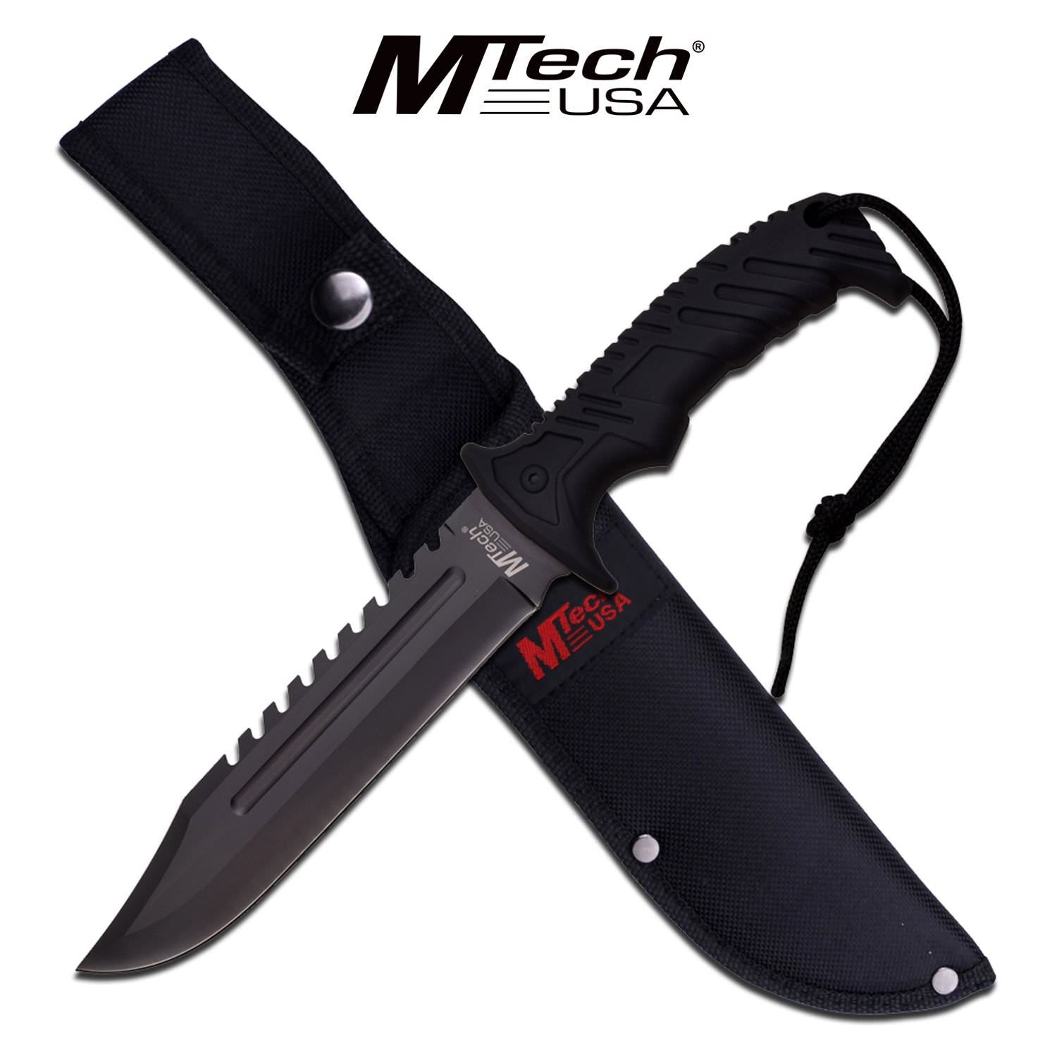 MTech Black Sawback Bowie Fixed Blade Knife 12 1/2
