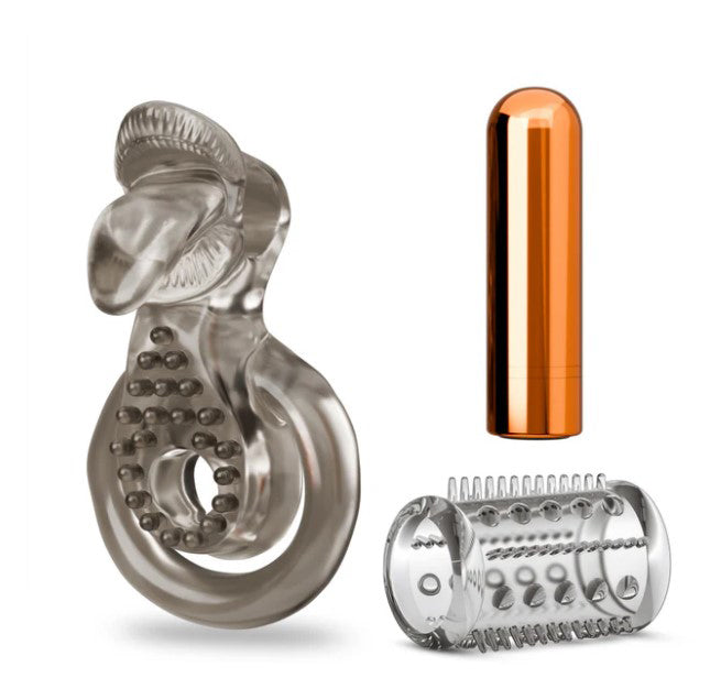 Stay Hard Vibrating Cock Ring Set with Textured Sleeve – Stamina Enhancer > Cock Ring > Vibrating - Tophatter Daily Deals