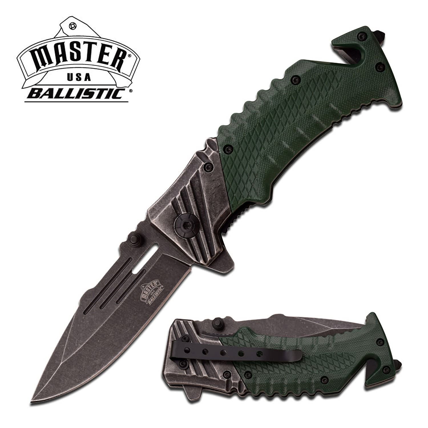 Spring Assist Folding Pocket Knife Stone Gray Blade Green Tactical Rescue EDC - TOPHATTER'S ARMORY DEALS Collectible Weapons - Tophatter Daily Deals
