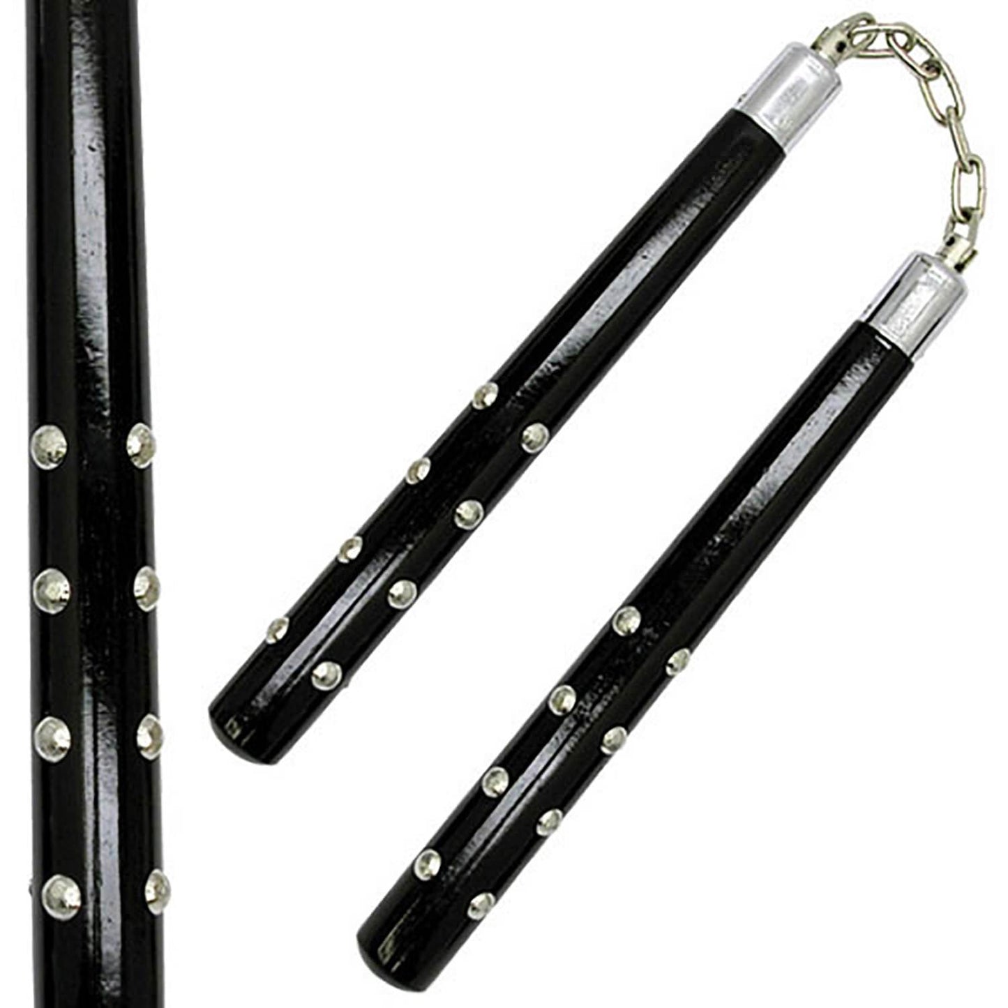 12" Black Wooden Nunchaku with Chrome Studs - Tophatter's Guns'N'Weapons Store - FREE SHIPPING Collectible Weapons - Tophatter Daily Deals