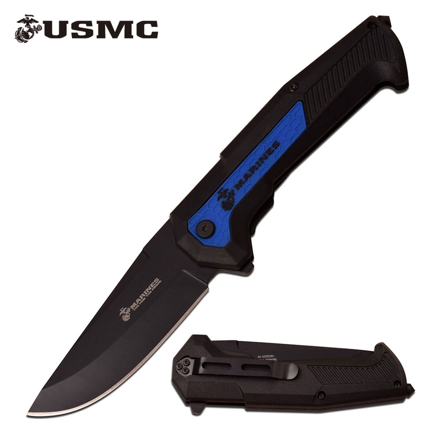 Spring Assisted Folding Pocket Knife USMC Marines Blue Tactical - Tophatter's Guns'N'Weapons Store - FREE SHIPPING Collectible Weapons - Tophatter Daily Deals