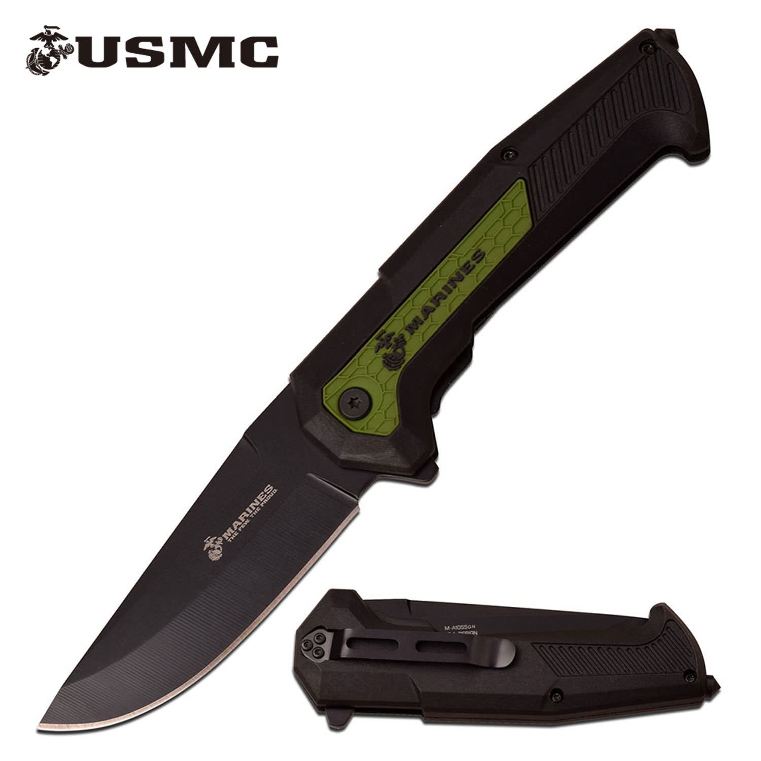 Spring Assisted Folding Pocket Knife USMC Marines Green Tactical - Tophatter's Army Products & Self Defense Collectible Weapons - Tophatter Daily Deals