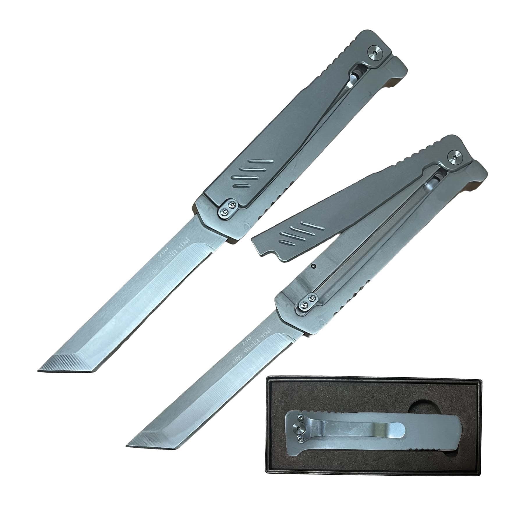 9 Inch Gun Metal Tanto Blade Gravity Knife - Tophatter's Guns'N'Weapons Store Collectible Weapons - Tophatter Daily Deals