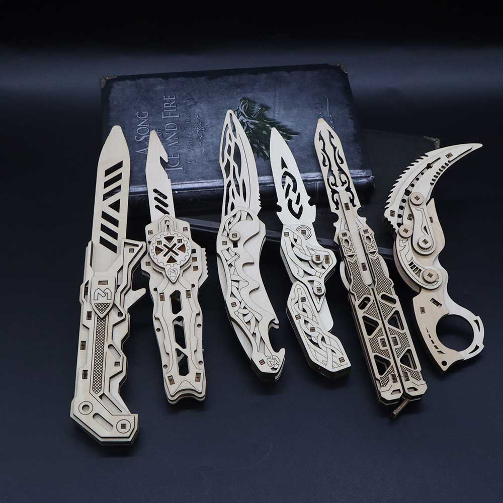 6 Cool Wooden Knife Model Kit 3D Blade Puzzle Toy - Tophatter Daily Deals