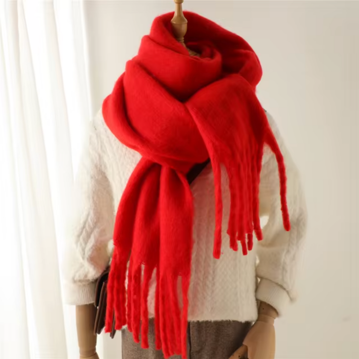 Oversized Cozy Women’s Winter Scarf -Blanket Style Cashmere Red One Size - Tophatter Daily Deals