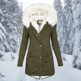 Warm Flattering Women's Parka - Longline, Faux Fur, Winter Army green - Tophatter Daily Deals