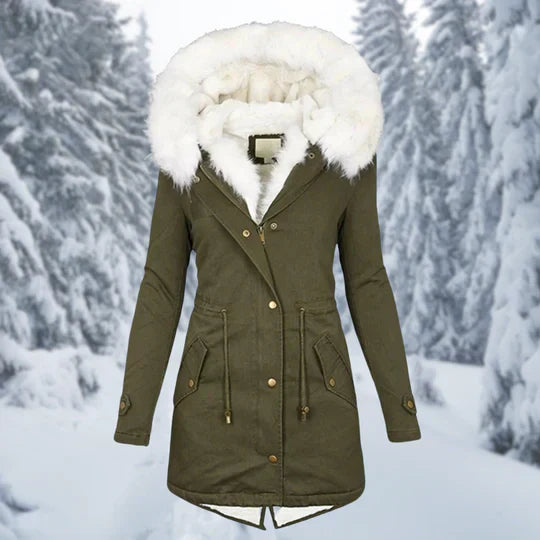 Warm Flattering Women's Parka - Longline, Faux Fur, Winter Army green - Tophatter Daily Deals