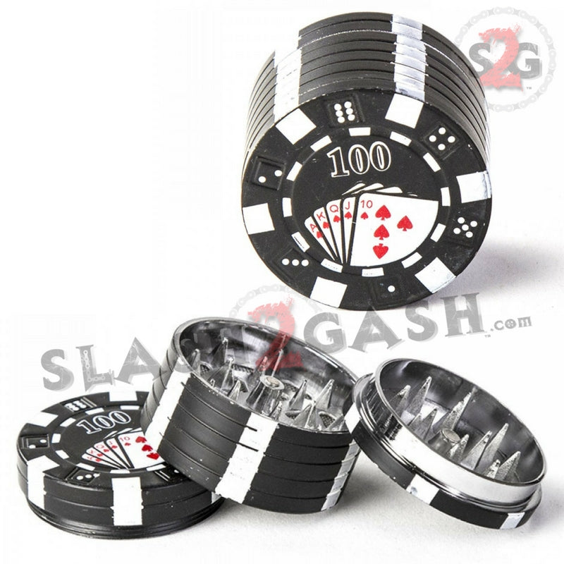 Casino Poker Chips Tobacco Herb Grinder 1.5" - 3 pieces METAL Smoking Accessories - Tophatter Daily Deals