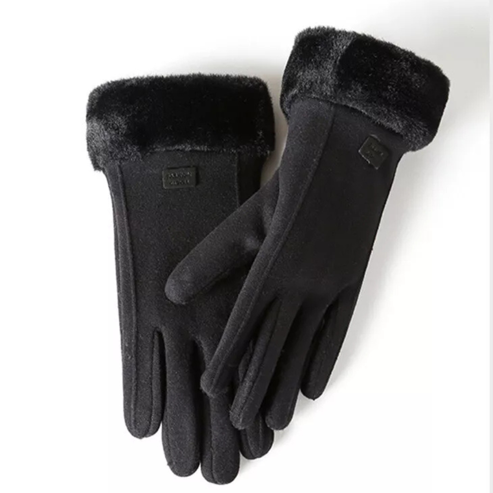 Windproof Women’s Plush Gloves - Slim Tailored, Suede Black One Size - Tophatter Daily Deals
