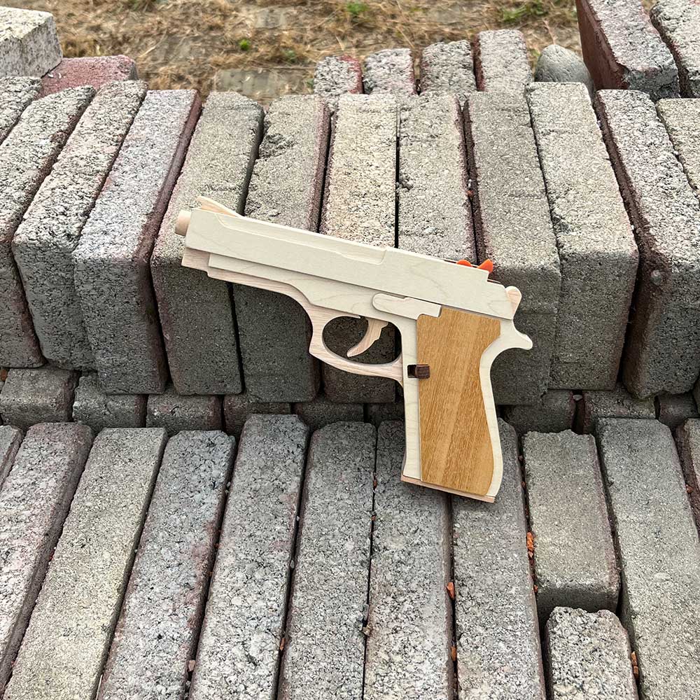 Solid Wooden Rubber Band M92F Pistol With Functional Clip - Tophatter Daily Deals