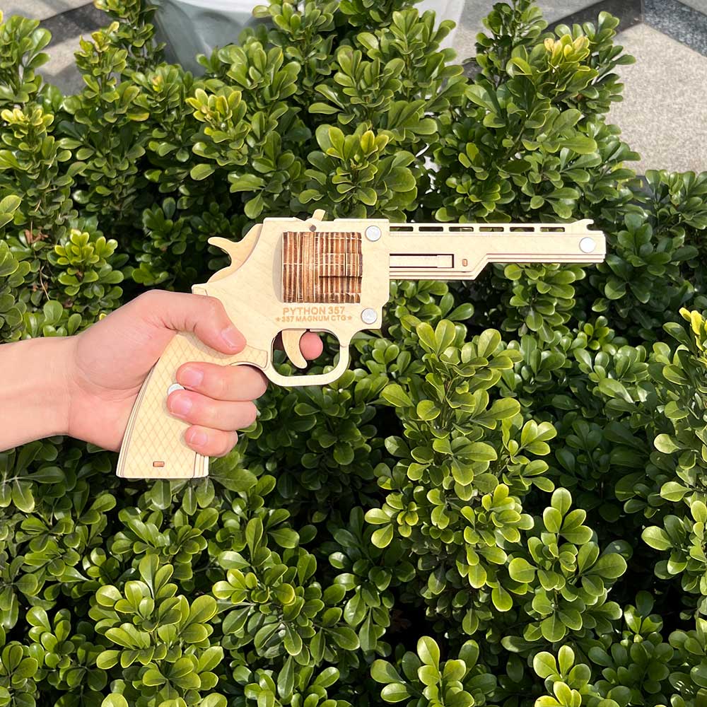 Assembled Revolver Wooden Rubber Band Gun Model Kit - Tophatter Daily Deals