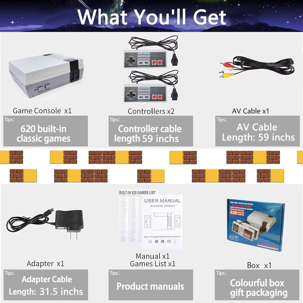 Retro Mini Gaming Console with 620 Classic Games, AV Output, and Dual Controllers Video Games & Consoles - Tophatter Daily Deals