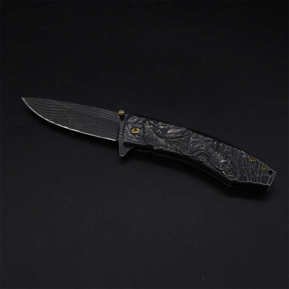 Wolf Head Relief Folding Knife - Tophatter Daily Deals