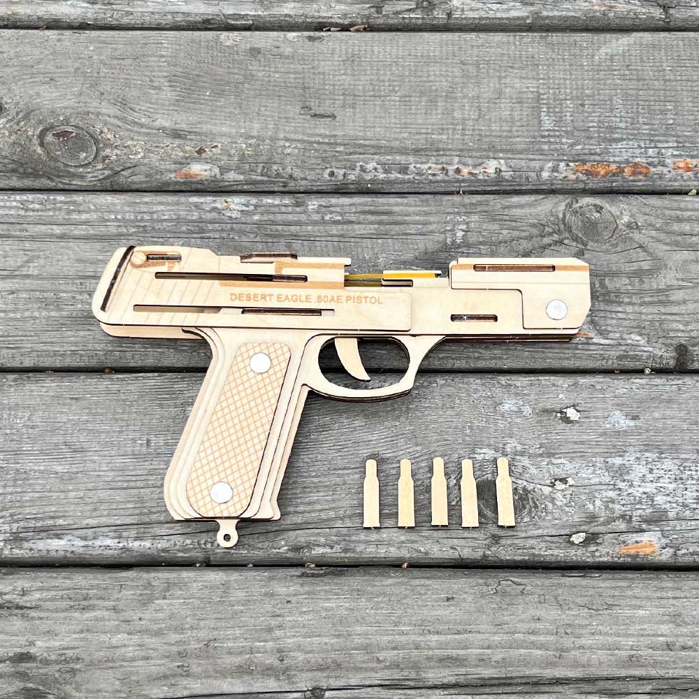 Assembled Wooden Rubber Band Gun Pistol Model Kit With Wooden bullets - Tophatter Daily Deals