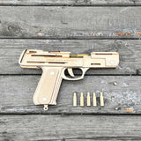 Assembled Wooden Rubber Band Gun Pistol Model Kit With Wooden bullets - Tophatter Daily Deals