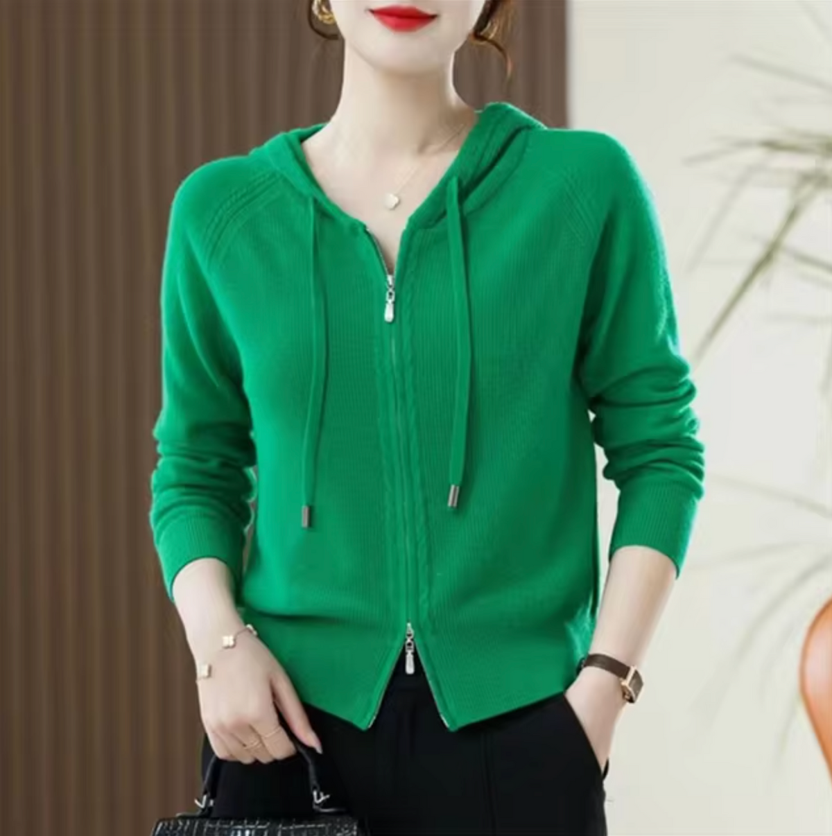 Lightweight Women's Zip Hoodie - Relaxed Knit For Spring Green - Tophatter Daily Deals