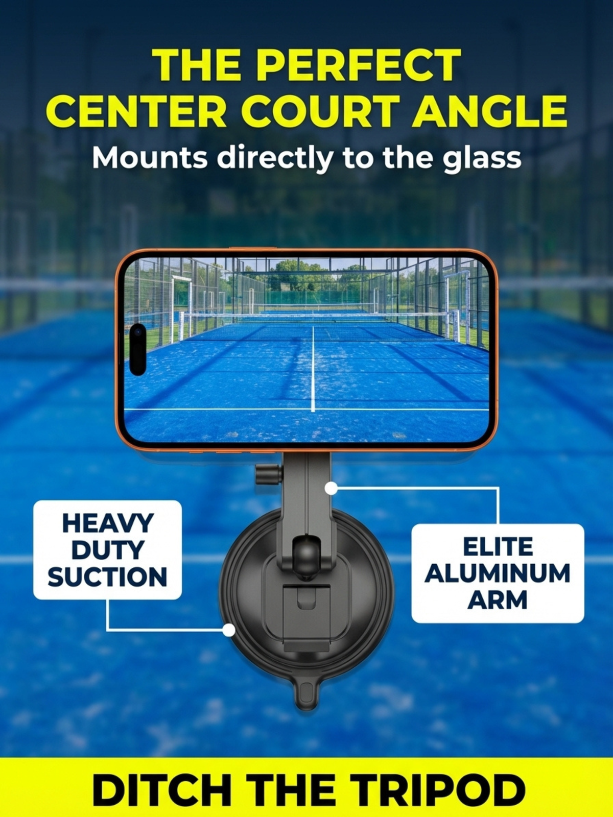 Padel Phone Holder for Glass Courts – MagSafe Compatible with Double Suction Cup & Aluminum Arm Phone Mounts & Holders - Tophatter Daily Deals