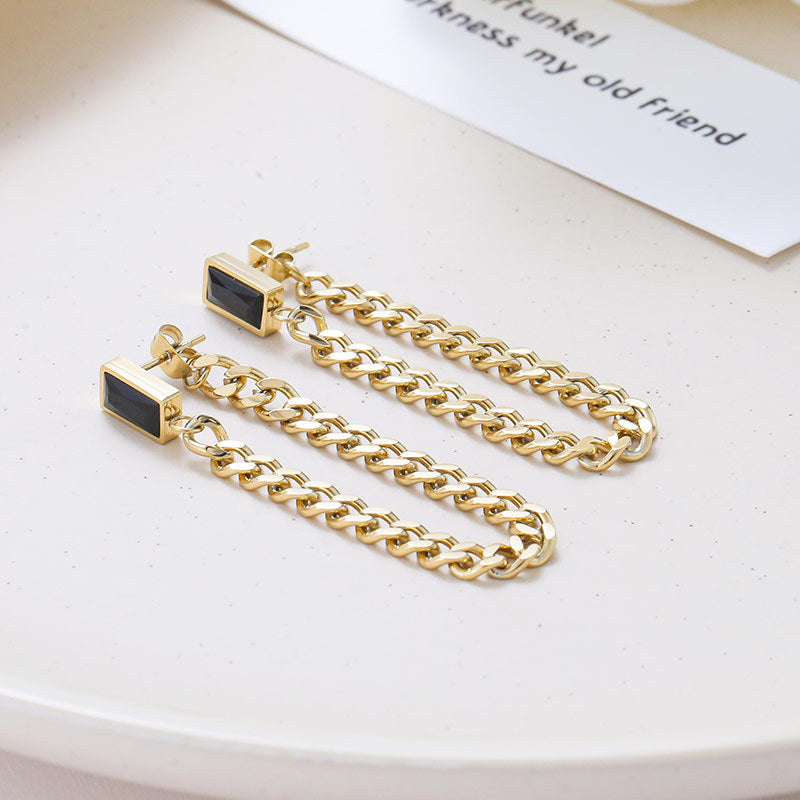 Dangle Chain Earrings with Cubic Zirconia Emerald and Gift Pouch Earrings - Tophatter Daily Deals