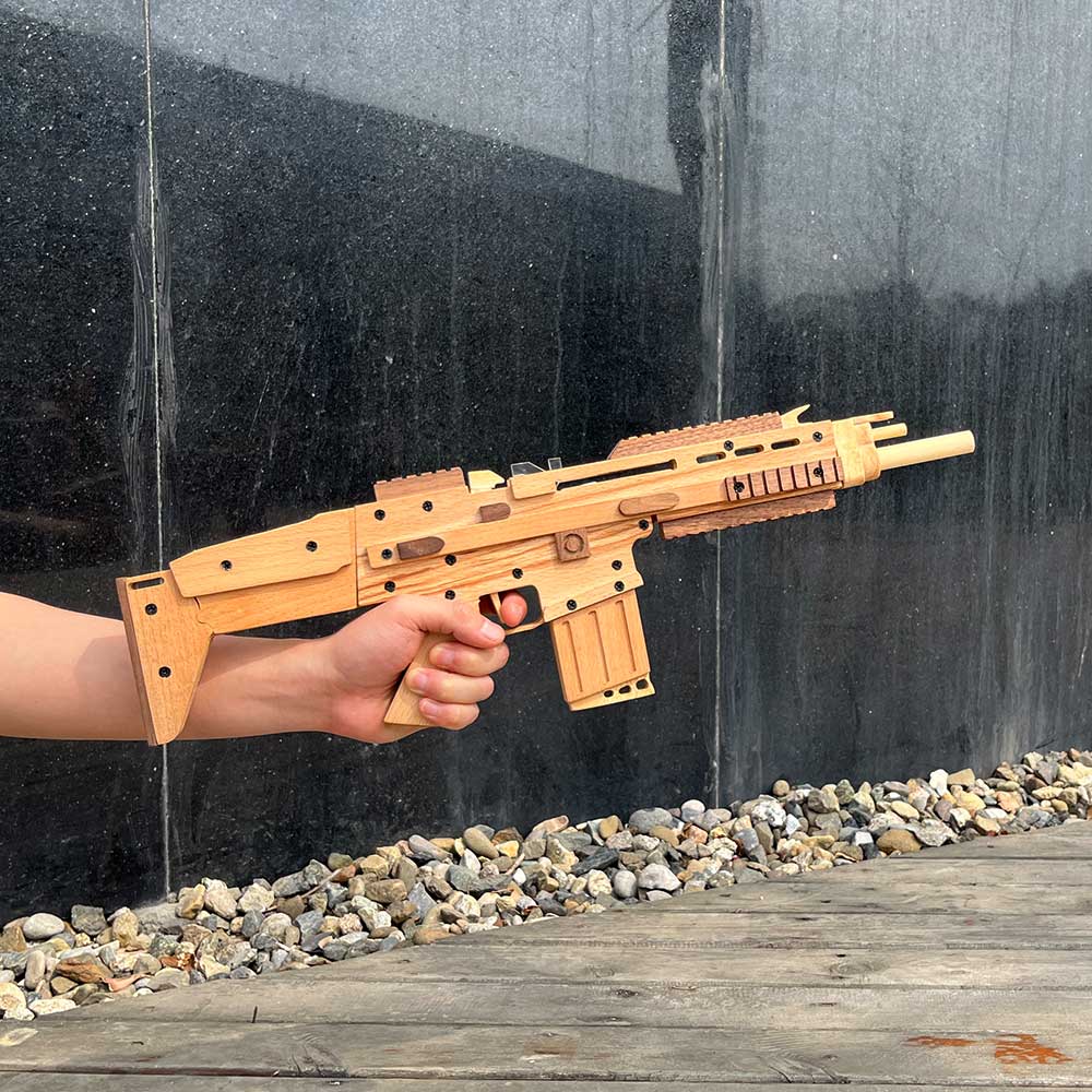 Wooden Scar Assault Rifle Replica Rubber Band Gun Model Kit - Tophatter Daily Deals