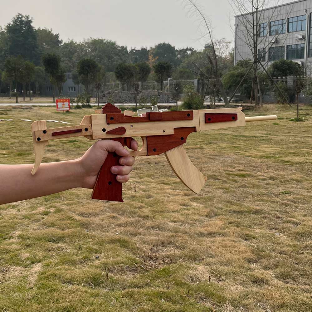 Solid Beech Wood MP5 SMG Replica Rubber Band Gun Model Kit - Tophatter Daily Deals