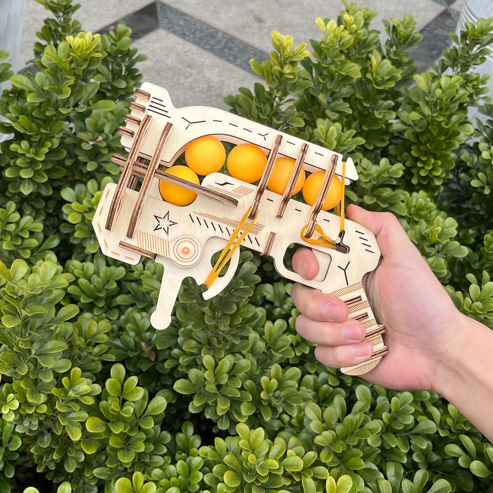 Ranger Ping Pong Ball Shooter Wooden Rubber Band Gun Model Kit - Tophatter Daily Deals