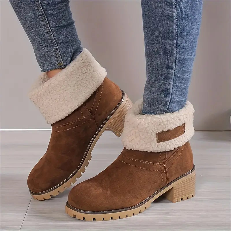Warm Cozy Women’s Ankle Boots - Platform, Fleece Lined Brown - Tophatter Daily Deals