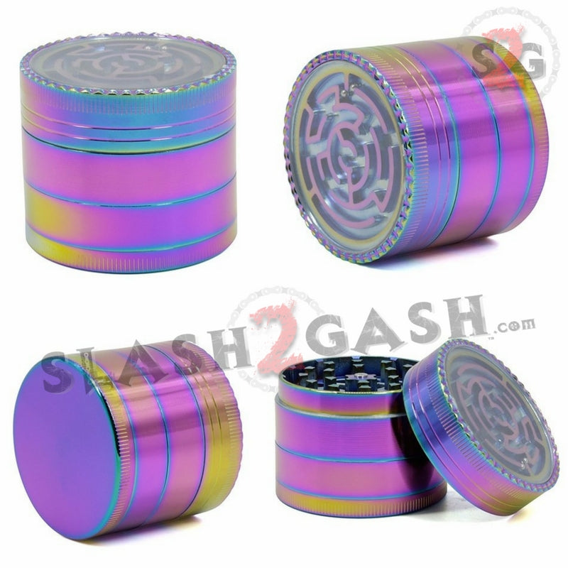 Rainbow Stainless Steel Magnetic Spice Herb Grinder w/ Maze 4 pc Game Smoking Accessories - Tophatter Daily Deals