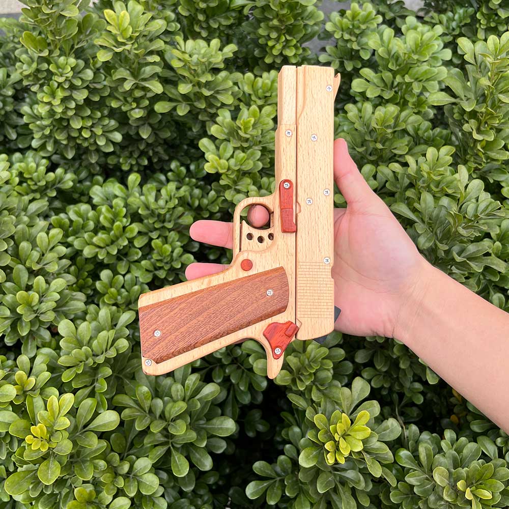 Assembled M1911 Wooden Replica Rubber Band Gun - Tophatter Daily Deals