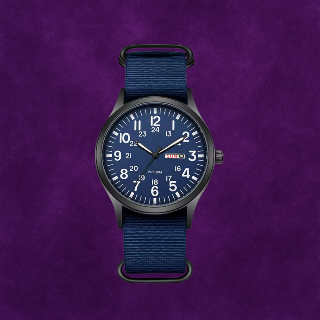 Adventure Men’s Watch – Waterproof, Scratch-Resistant, Nylon Strap, Rugged Outdoor Design Blue Men's wristwatches - Tophatter Daily Deals