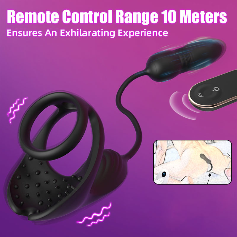 Acmejoy - 9 Thrusting & Vibrating Prostate Massager with Dual Cocking Rings Testicular Stimulator Anal Toys - Tophatter Daily Deals