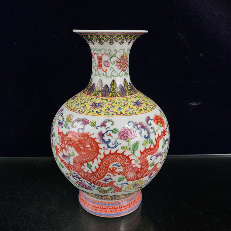 Antique Old Dragon And Phoenix Pattern Ceramic Crafts Vase Ornaments Vase 0 - Tophatter Daily Deals