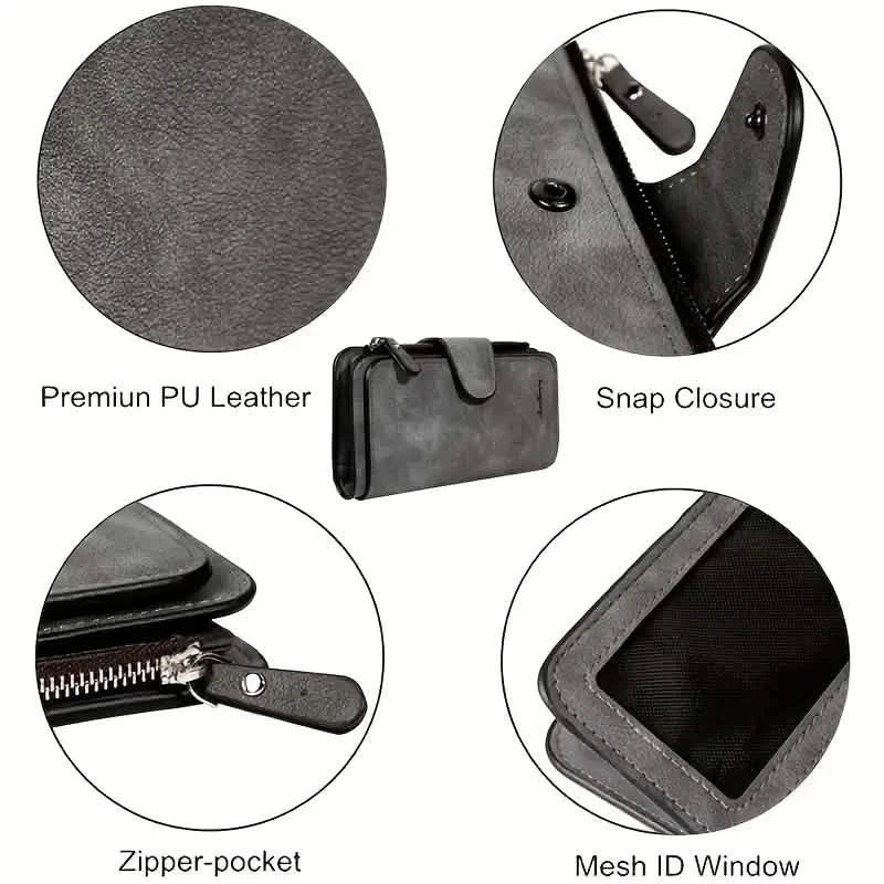 Vintage Faux Leather Long Wallet – Trifold Credit Card Holder with Snap & Zipper Handbags & Wallets - Tophatter Daily Deals