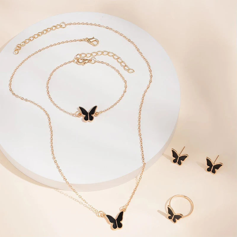 5PCS Fashion Butterfly Pendants Necklace Earrings Ring Bracelet Sets For Women Jewelry Set Bridal Wedding Jewelry Gift 0 - Tophatter Daily Deals