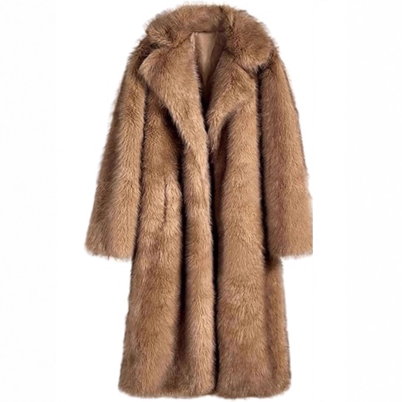 Warm Cozy Women's Long Coat - Notched Lapel, Faux Fur 3D Changing Face Moving Picture Frame - Tophatter Daily Deals