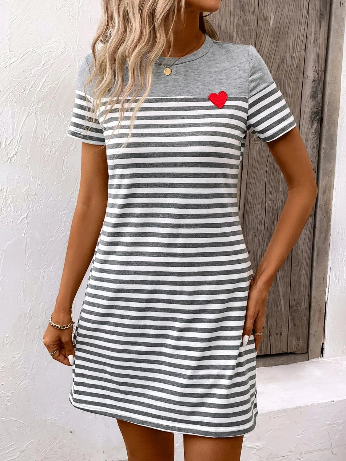 Striped Round Neck Short Sleeve Mini Dress Casual Dresses - Tophatter Daily Deals