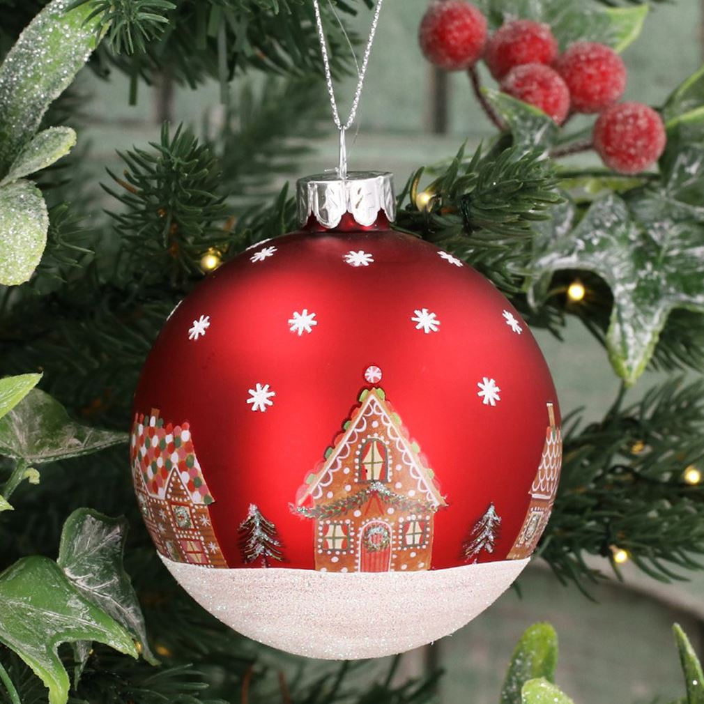 Gingerbread House Red Christmas Bauble | Christmas Tree Hanging Ornament - 8cm Baubles - Tophatter Daily Deals