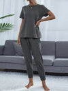 Round Neck Short Sleeve Top and Pants Set Loungewear Sets - Tophatter Daily Deals