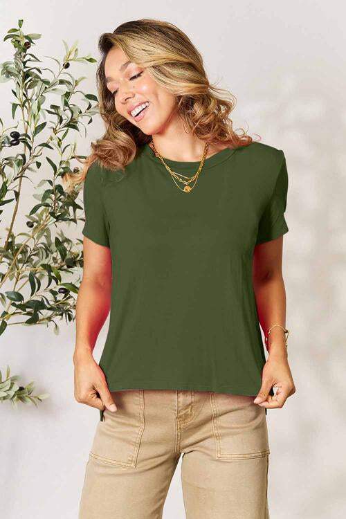 Basic Bae Full Size Round Neck Short Sleeve T-Shirt Moss Women's T-Shirts - Tophatter Daily Deals