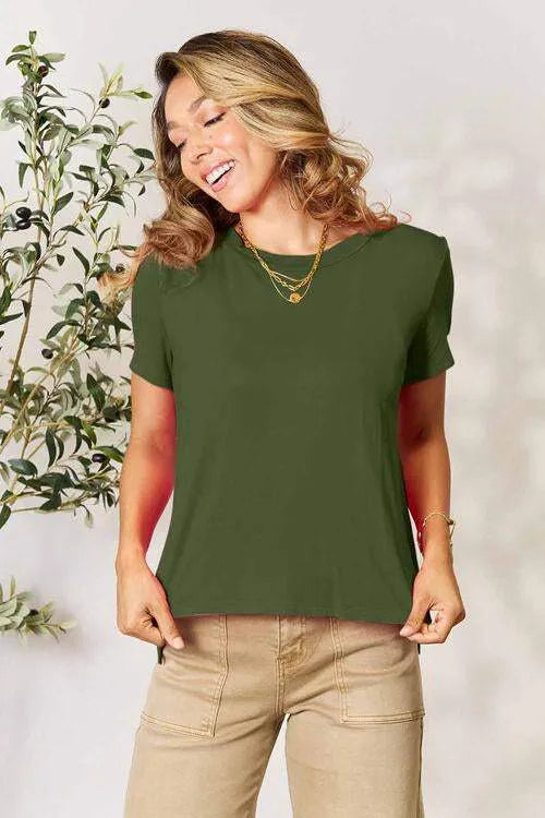Basic Bae Full Size Round Neck Short Sleeve T-Shirt Moss Women's T-Shirts - Tophatter Daily Deals