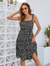 Printed Square Neck Tie Shoulder Dress Black Casual Dresses - Tophatter Daily Deals