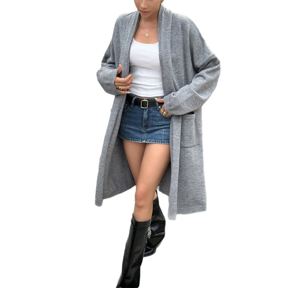Soft Relaxed Women's Trench Sweater - Open Front Knit 3D Changing Face Moving Picture Frame - Tophatter Daily Deals