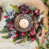 Christmas Tealight Candle Holder | Pinecone & Fruit Wreath Centrepiece - 16cm Candle Holder - Tophatter Daily Deals