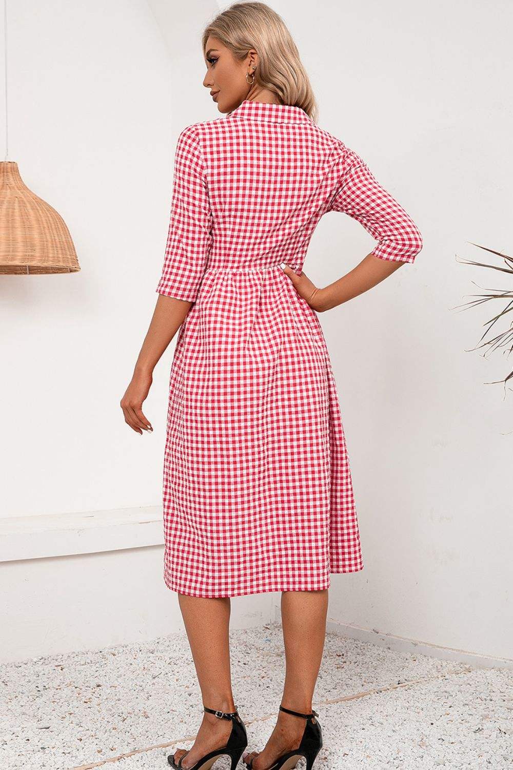 Plaid Collared Neck Midi Dress Casual Dresses - Tophatter Daily Deals